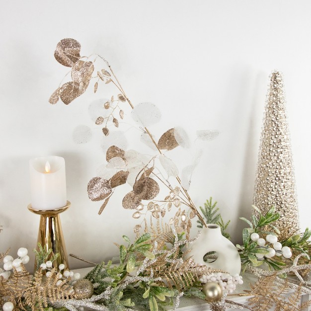 Glittery Gold And White Leaves Artificial Christmas Spray