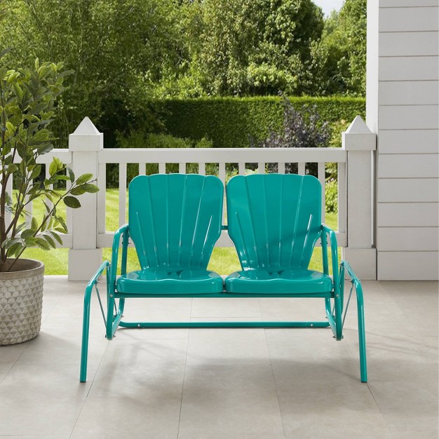 Ridgeland Outdoor Metal Loveseat Glider Turquoise Crosley