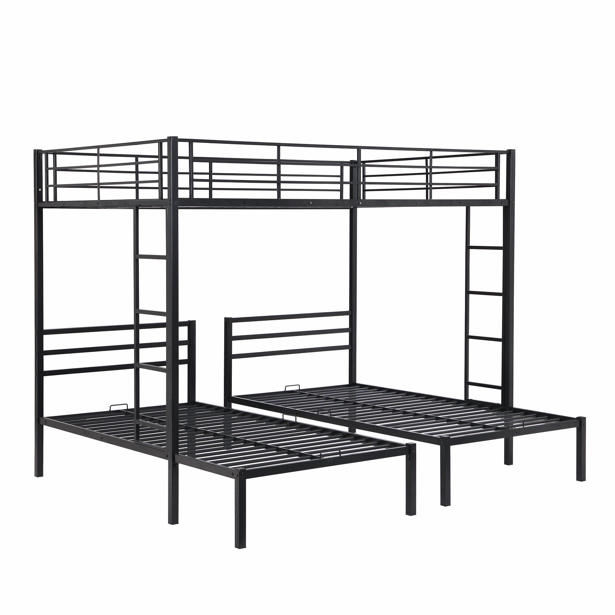 Bellemave Metal Triple Bunk Bed with Ladder, Full over Twin & Twin Bunk Bed for 3 Kids, Teens, Boys & Girl in Bedroom (Black)