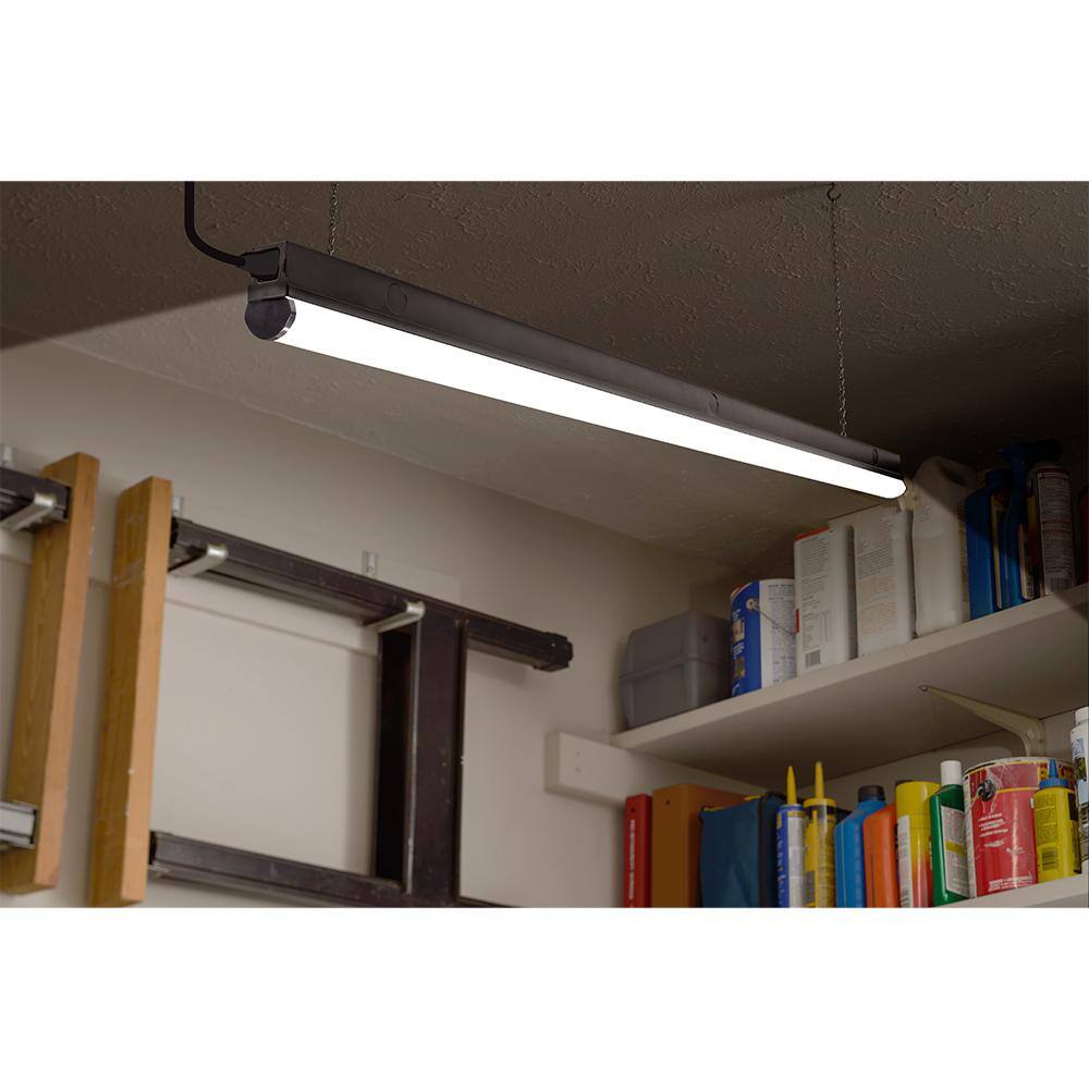 Commercial Electric 4 ft LED Garage Workshop Linkable Matte Black Ceiling Strip Light Plug-In or Hardwire 3600 Lumens 4000K (8-Pack) 556141411-8PK