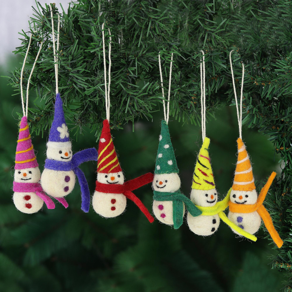 Novica Handmade Silly Snowmen Wool Felt Ornaments (Set Of 6)   Christmas Ornaments   by NOVICA  Houzz