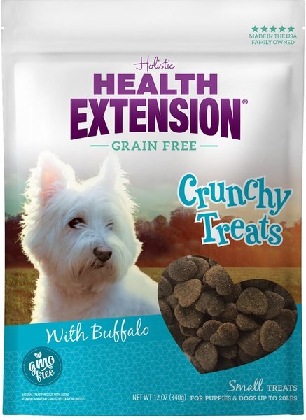 Health Extension Small Buffalo Heart Shaped Grain-Free Crunchy Dog Treats， 12-oz bag