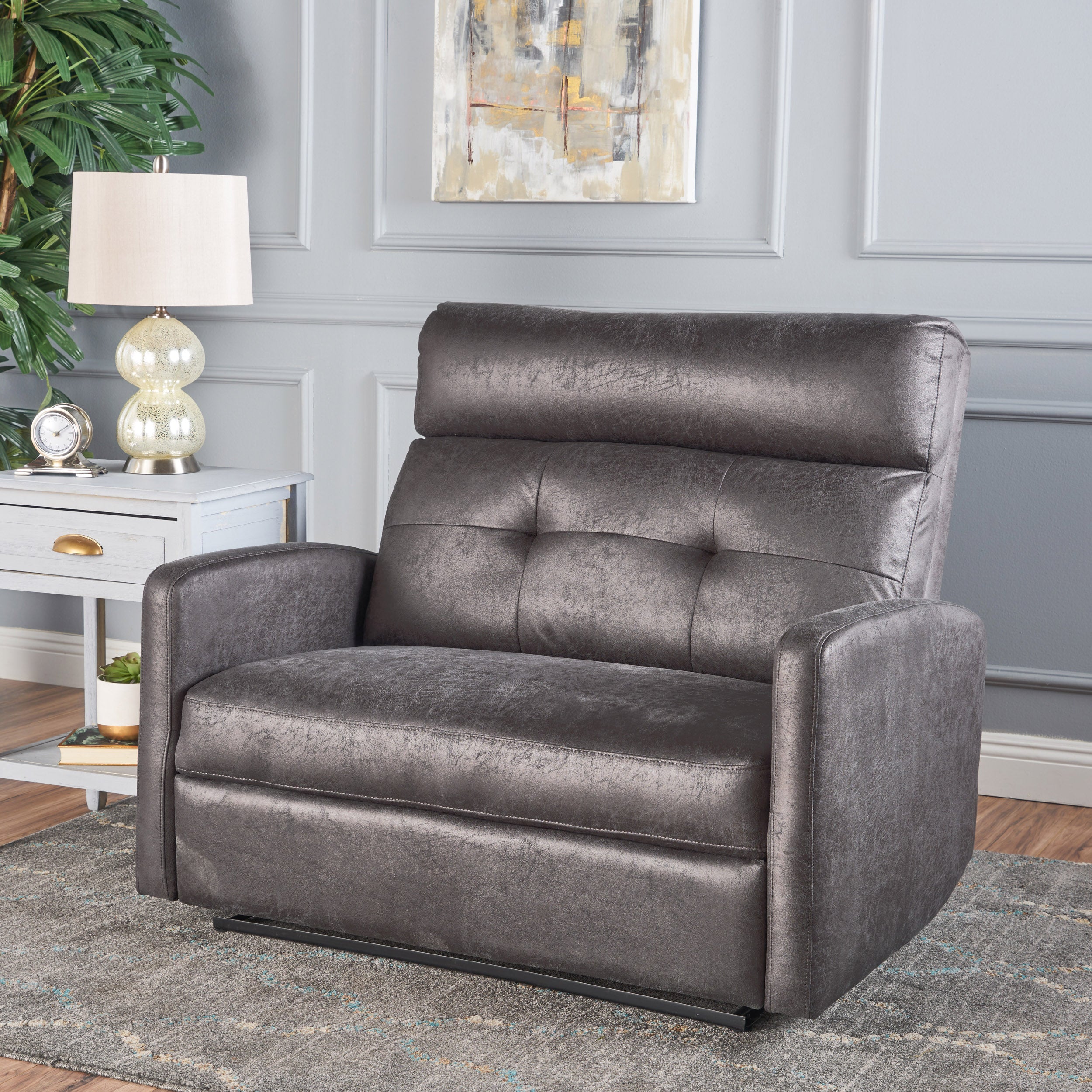 Hana Plush Cushion Tufted Back Microfiber Loveseat Recliner