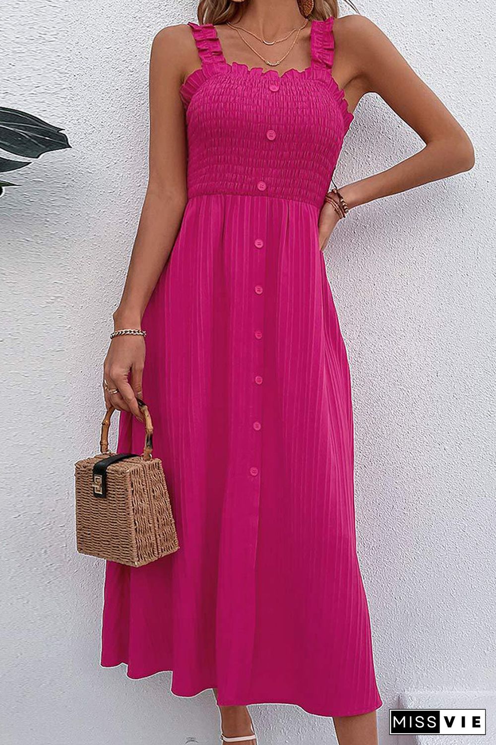 Rose Smocked Buttoned Maxi Cami Dress