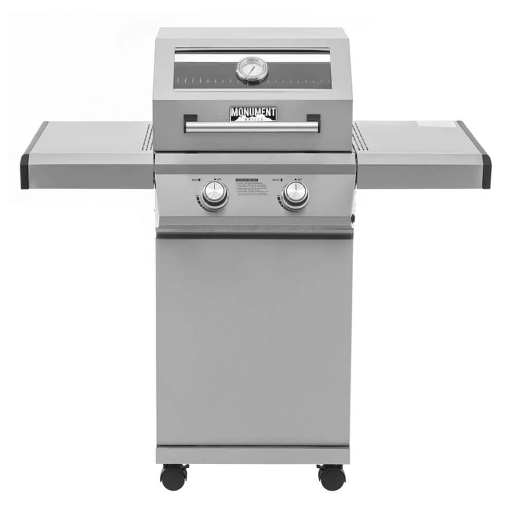 Monument Grills 2-Burner Propane Gas Grill in Stainless with Clear View Lid and LED Controls 14633