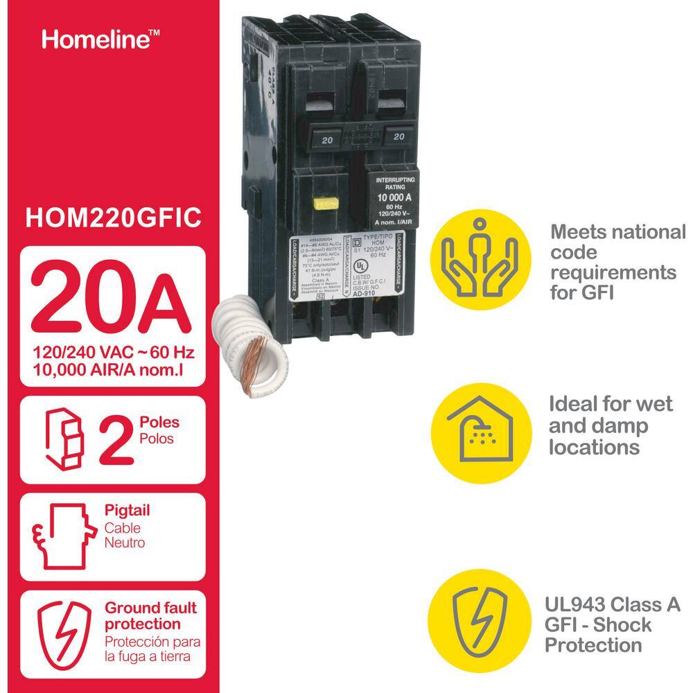 Square D Homeline 20 Amp 2-Pole GFCI Circuit Breaker HOM220GFIC