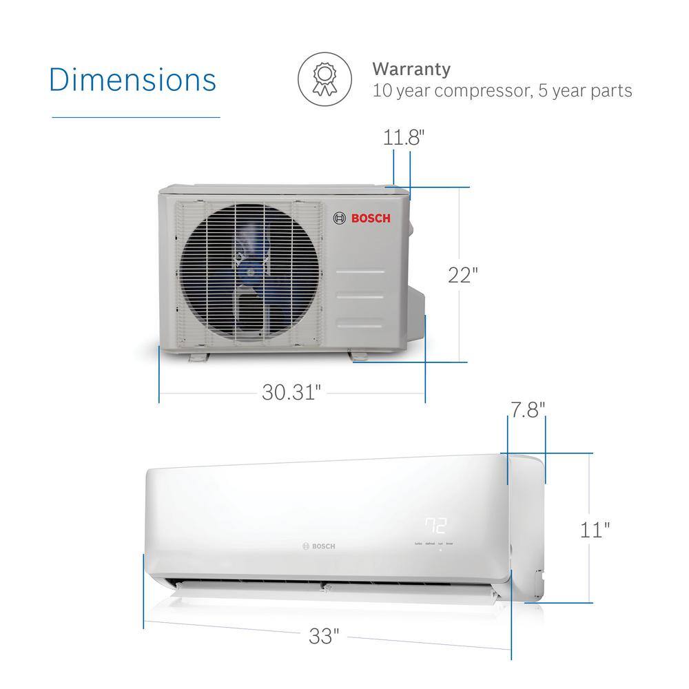 Bosch Max Performance ENERGY STAR 9000 BTU 0.75-Ton Ductless Mini Split Air Conditioner and Heat Pump 230-Volt60 Hz 8733954432