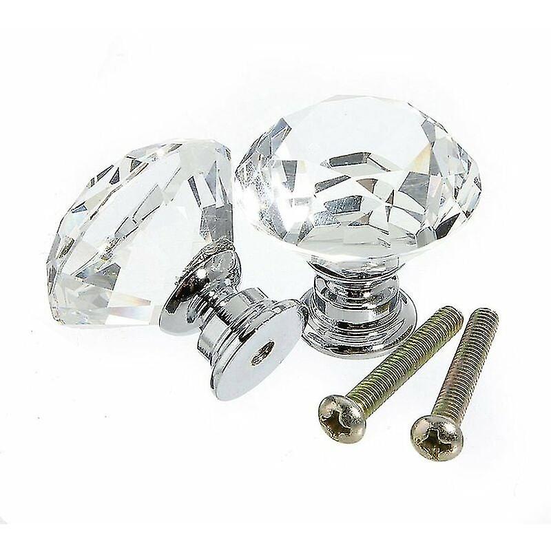 10 Pcs 30mm Glass Cupboard Knobs Crystal Diamond Shape Pull Handle For Dresser Drawers Wardrobe Kitchen Cupboards