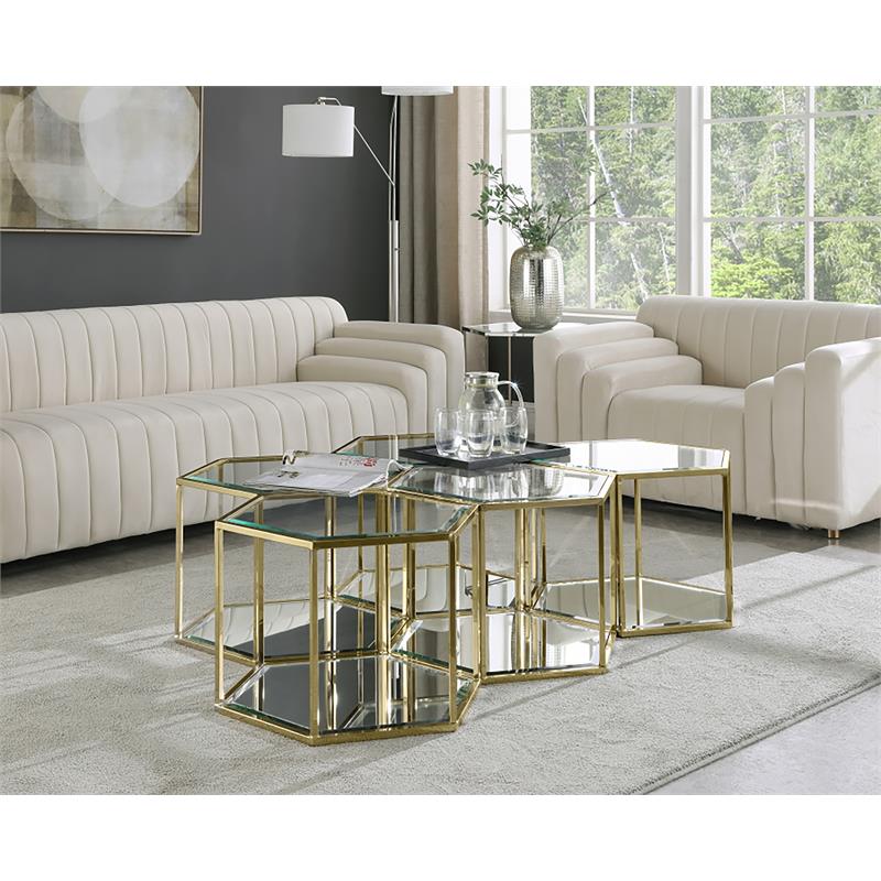 Meridian Furniture Sei Modular Stainless Steel and Glass 5 Piece Coffee Table