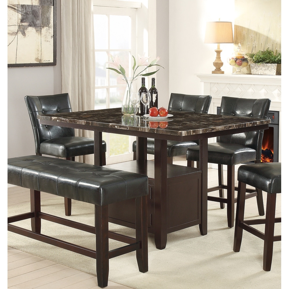 Wooden Dining Table with Storage in Brown