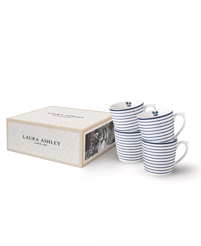 Laura Ashley Blueprint Collectables 9 Oz Candy Stripe Mugs in Gift Box Set of 4