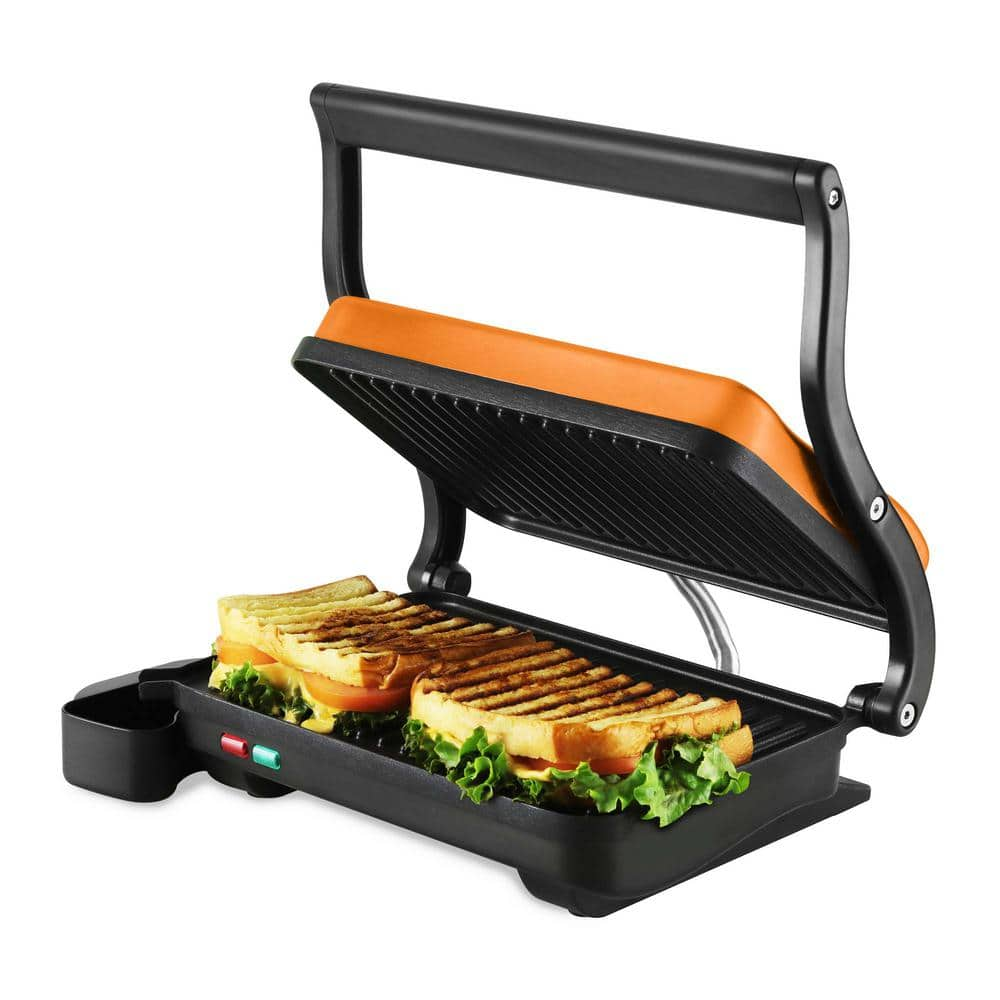 OVENTE Copper Electric Panini Press Grill, 2-Slice 1000-Watt Heating Plate, Drip Tray Included GP0620CO