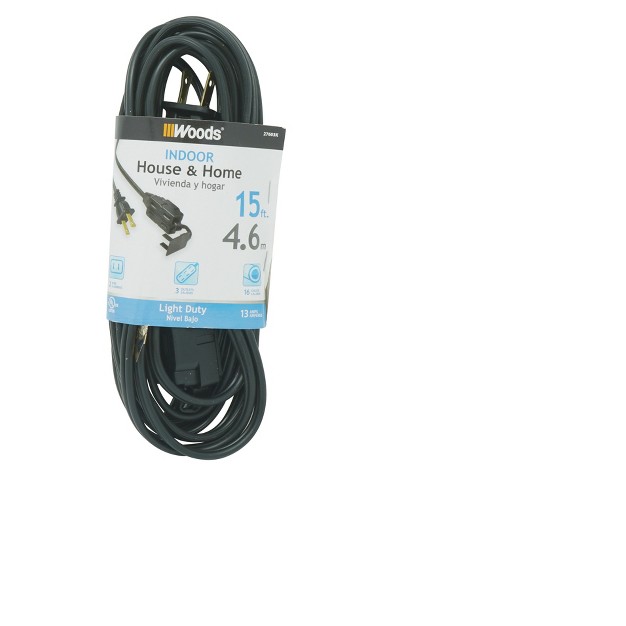 Woods 15 x27 Indoor Extension Cord Black