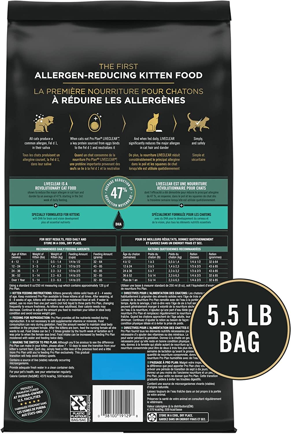 Purina Pro Plan LiveClear with Probiotics Allergen Reducing Kitten Dry Cat Food 5.5 lb. Bag