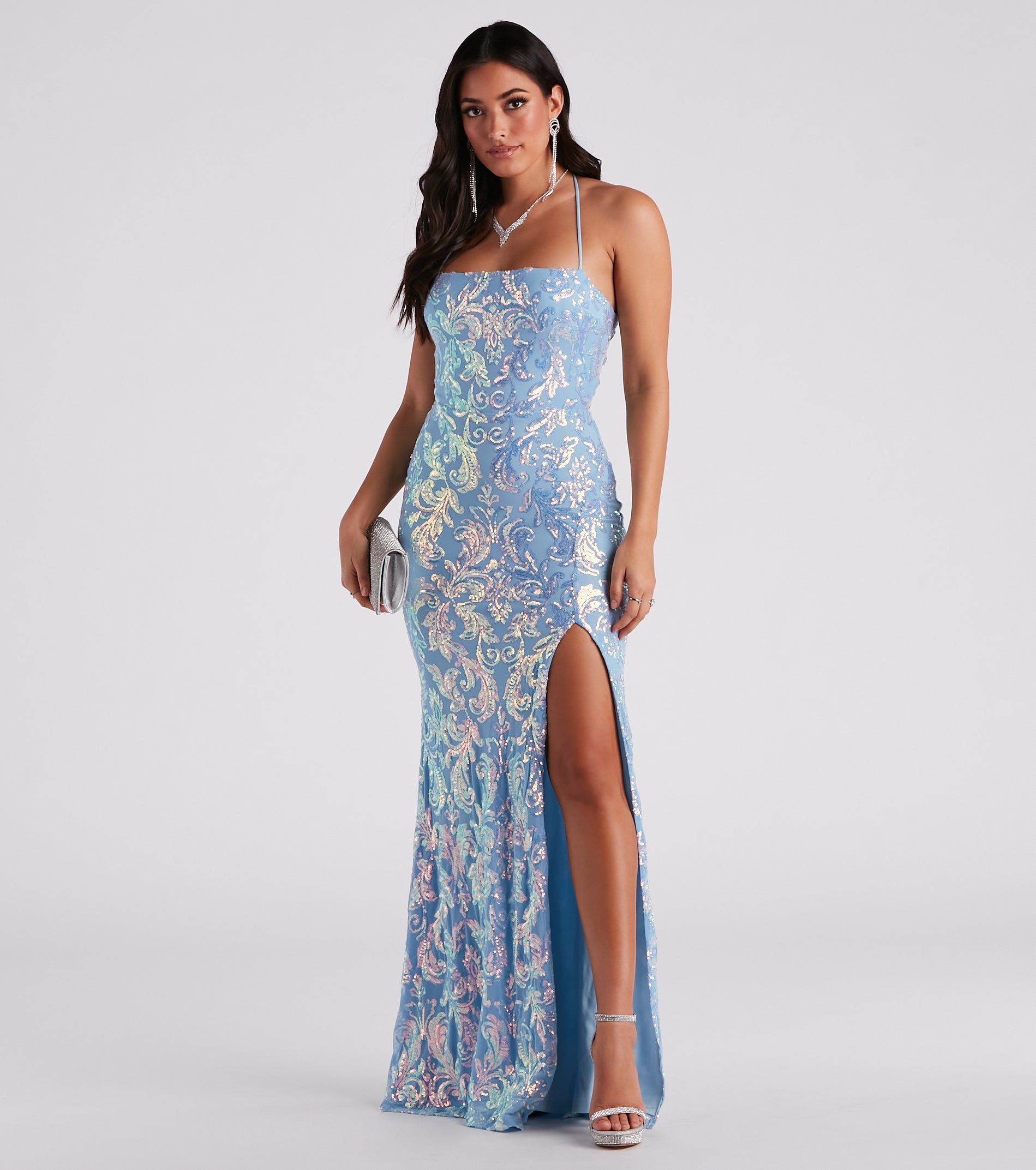 Jayleen Formal Sequin Lace-Up A-Line Dress