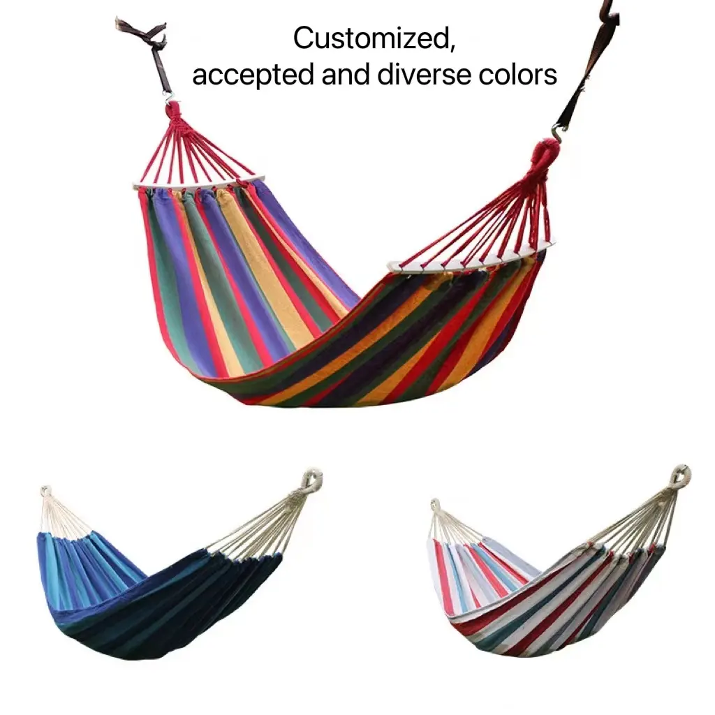 Outdoor Hammock Travel Camping Garden Beach Rainbow Canvas Hammock Camping Hammock Breathable With Carry Bag for Garden