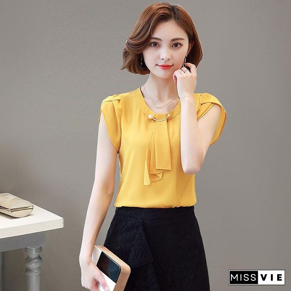 Chiffon Blouse Shirt For Women Tops Short Sleeve Shirt Women Ladies Office Blouses