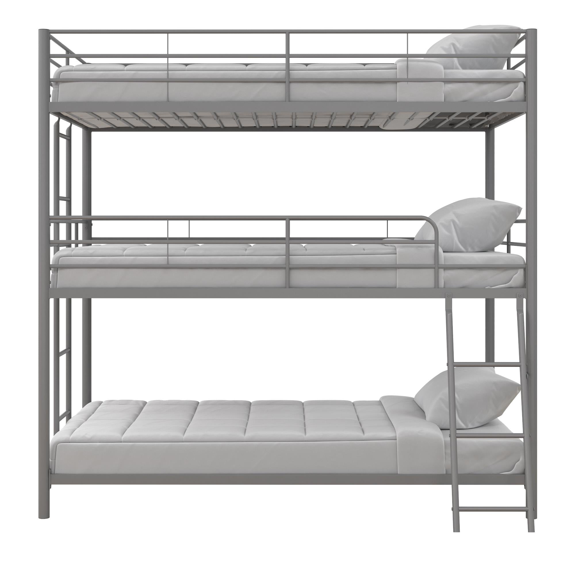 DHP Everleigh Triple Metal Bunk Bed, Twin/Twin/Twin, Bed for Kids, Silver