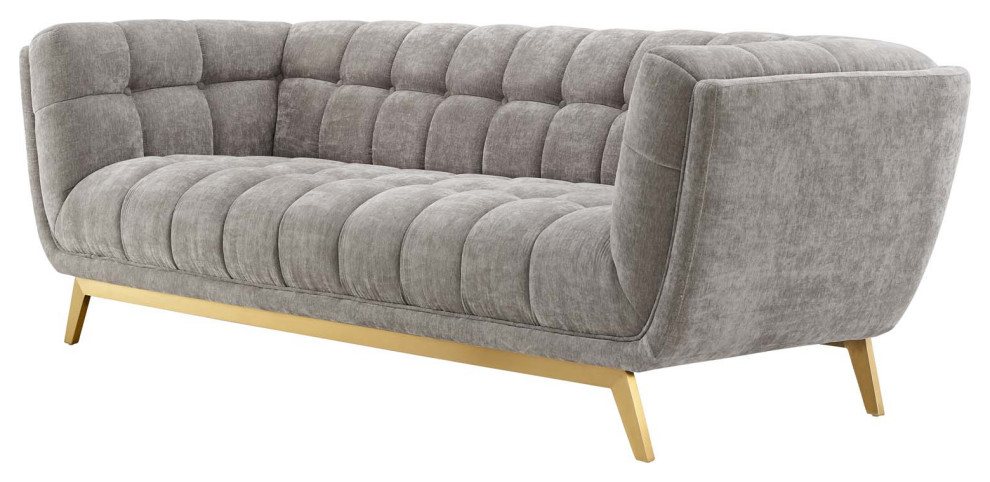 Sofa  Velvet  Gray  Modern  Living Lounge Room Hotel Lobby Hospitality   Midcentury   Sofas   by House Bound  Houzz