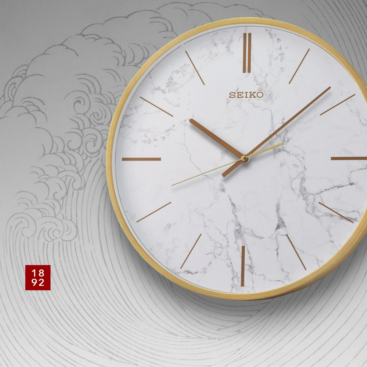 Seiko 16 Carrara Gold and White Glamorous Round Wall Clock， QXA760GLH