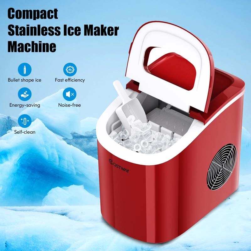 26LBS/24H Mini Portable Ice Maker Countertop, Compact Ice Machine with Ice Scoop