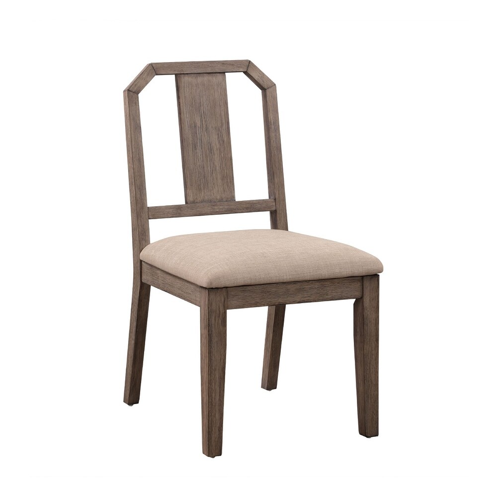 Yu 36 Inch Acacia Wood Dining Chair  Slat Back  Set of 2  Weathered Brown