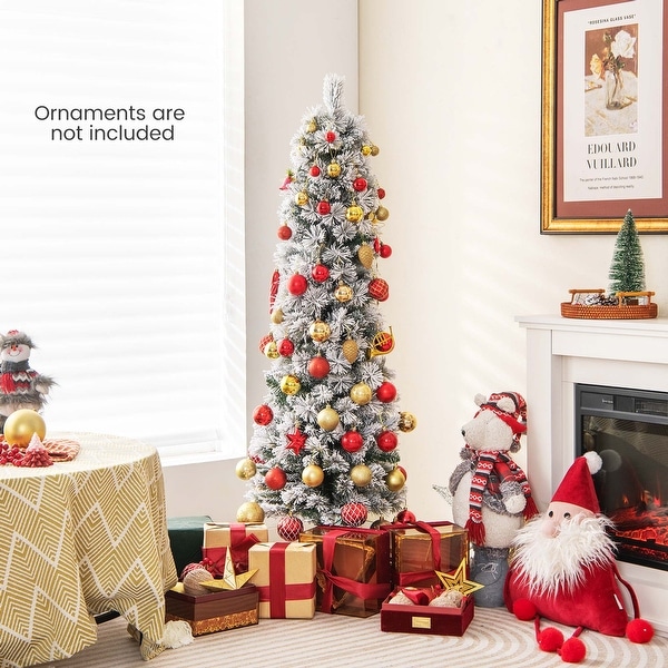 Costway 4.5 FT/6FT/7FT PreLit Slim Christmas Tree Flocked Decoration