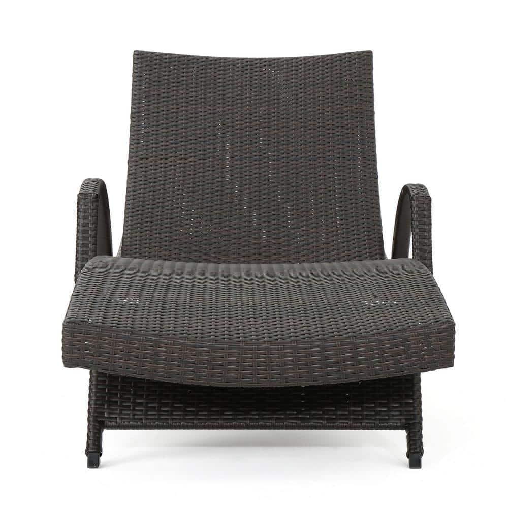 Noble House Salem MultiBrown 2Piece Faux Rattan Outdoor Chaise Lounge