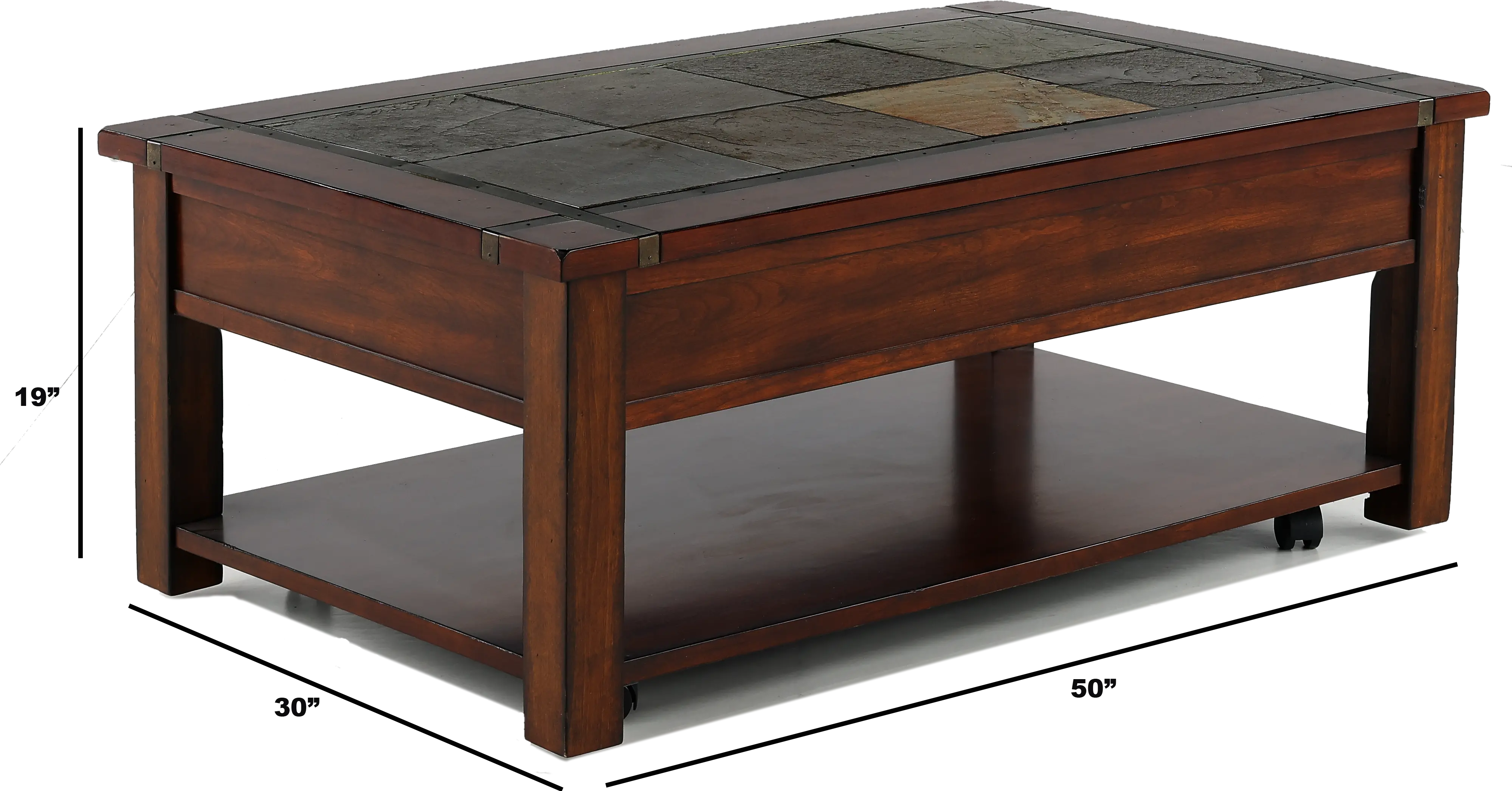 Roanoke Cherry Brown Coffee Table with Slate Lift-top