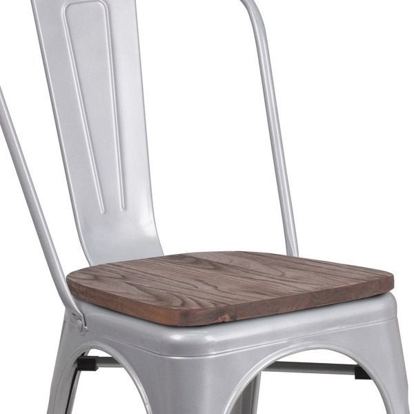 Wood Seat/ Galvanized Steel Stackable Chair (Set of 4) - 18