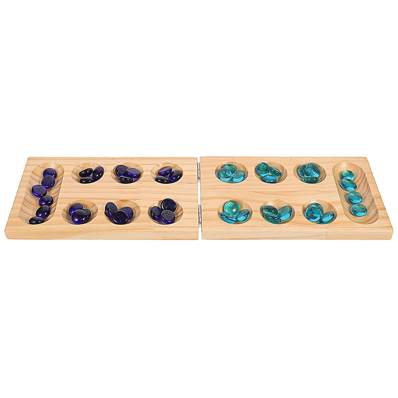 1 Set Mancala Board Game Toy Foldable Wooden Mancala Gemstone Chess Toy