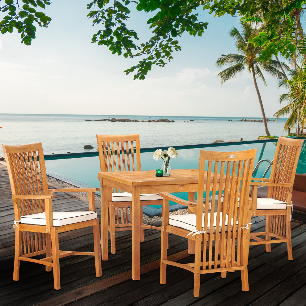 Teak Wood Balero Patio Bistro Dining Set including 35 quotTable and 4 Arm Chairs   Transitional   Outdoor Dining Sets   by Chic Teak  Houzz