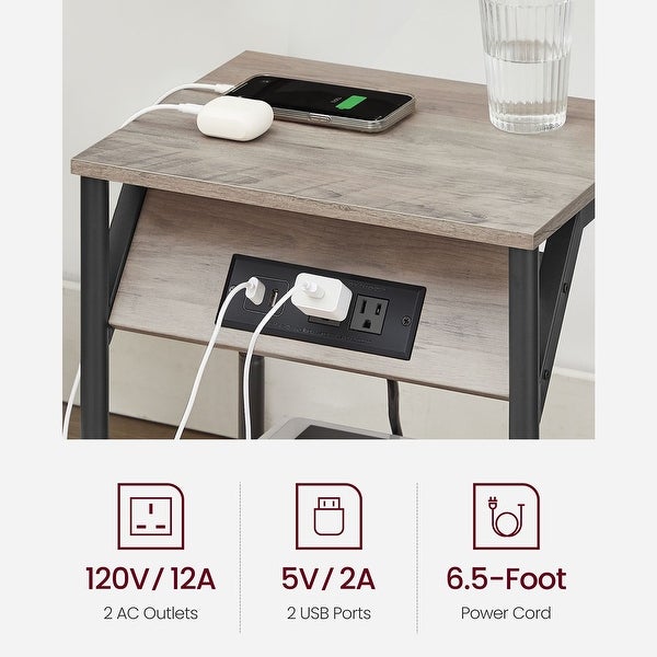 Side Table with Charging Station， End Table with USB Ports and Outlets， Nightstand for Living Room， Bedroom， Plug-in Series