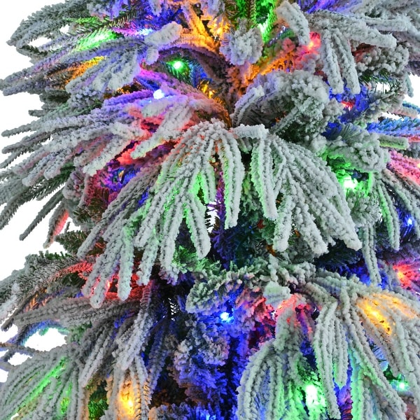 6FT/7.5FT PreLit Snow Flocked Christmas Tree with 300/350 LED Lights and 790/1389 Tips，8 Flash Modes，Perfect Holiday Décor