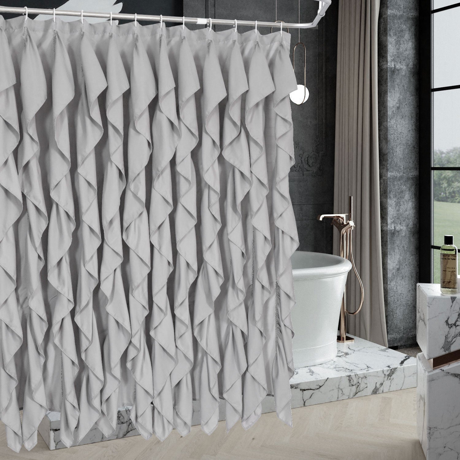 Super Soft Microfiber Shower Curtain Handcrafted Ruffle Bath Curtain 72