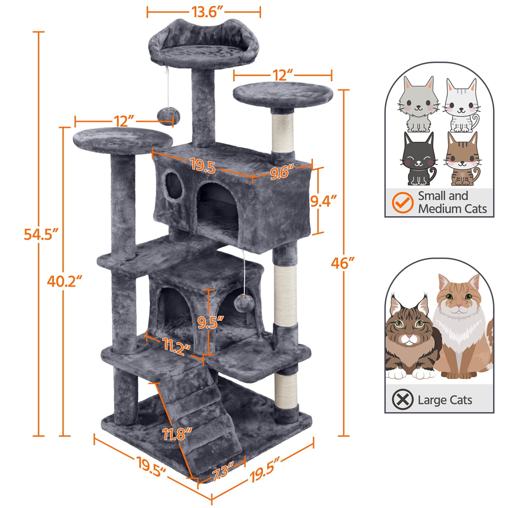 Topeakmart 54.5''H Cat Tree Tower Condo Scratching Post Tower， Dark Gray