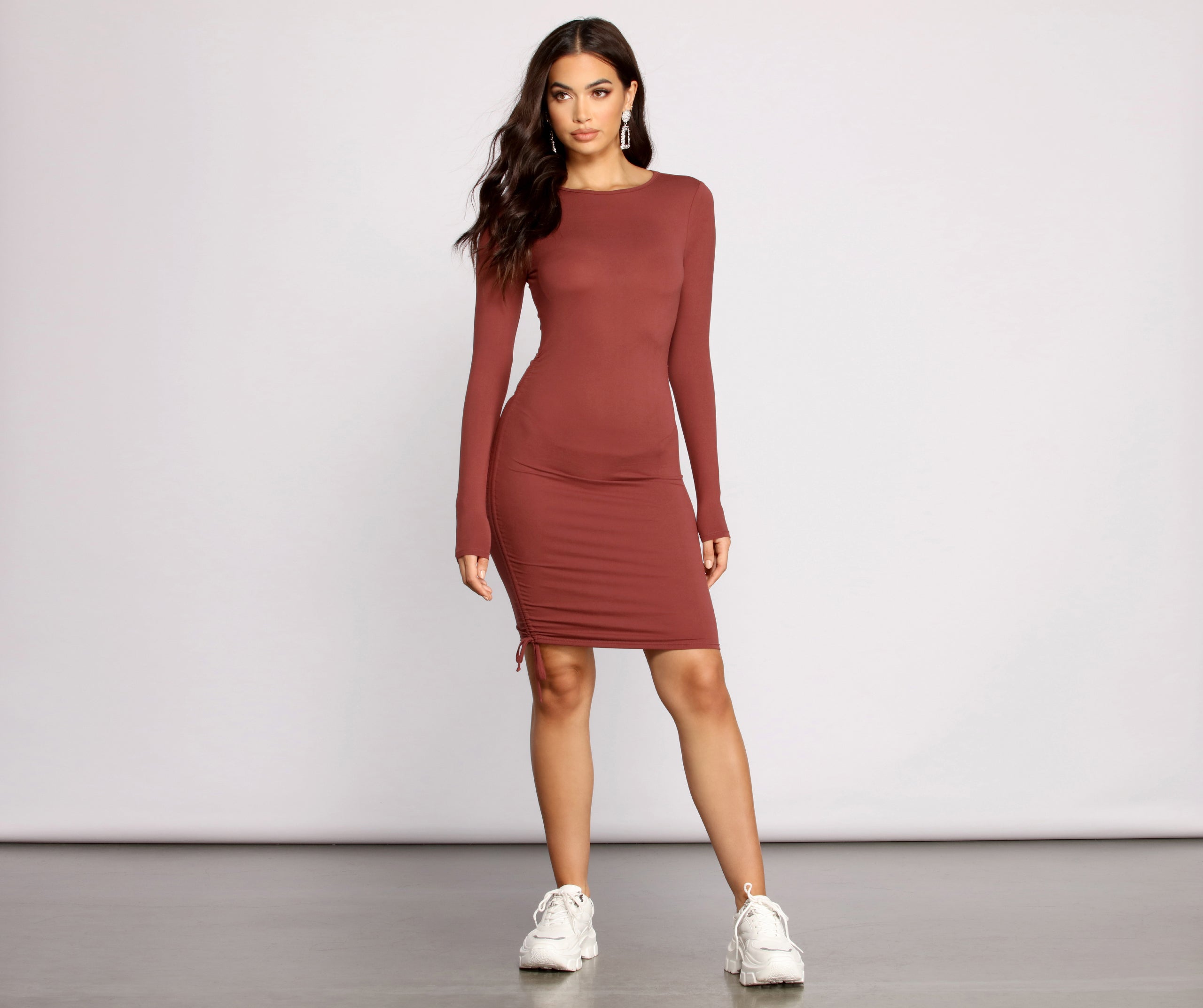 Keeping Knit Real Ruched Mini Dress