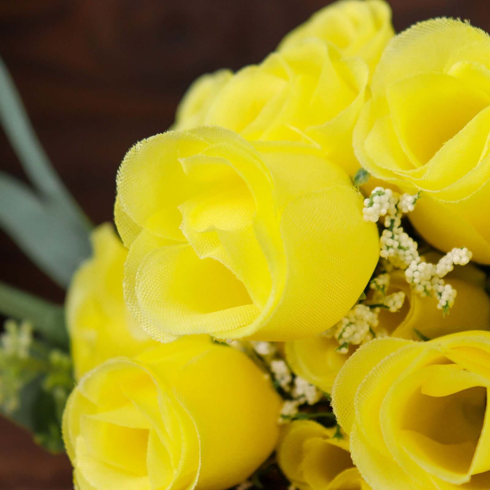 12 Bushes Yellow Artificial Premium Silk Flower Rose Bud Bouquets