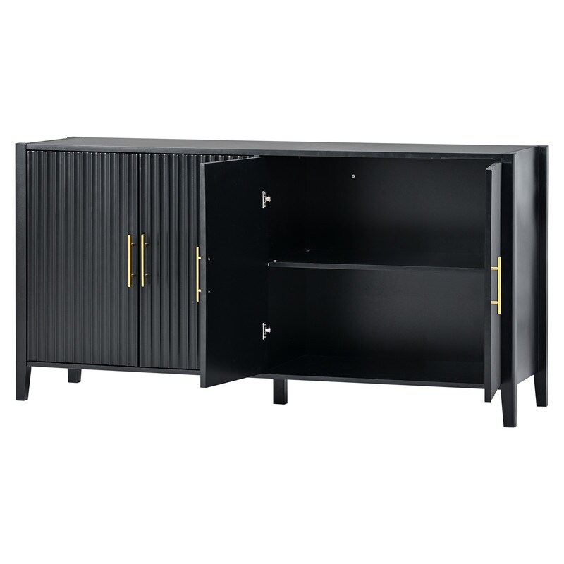 Accent 4 Doors Storage Cabinet with Metal Handles  Wooden Sideboard with 2 Shelves for Entryway  Black