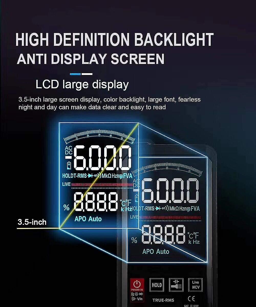 Multimeter Tester， Large Portable Lcd Digital Pocket Voltage/current/frequency Automatic 6000 Counts