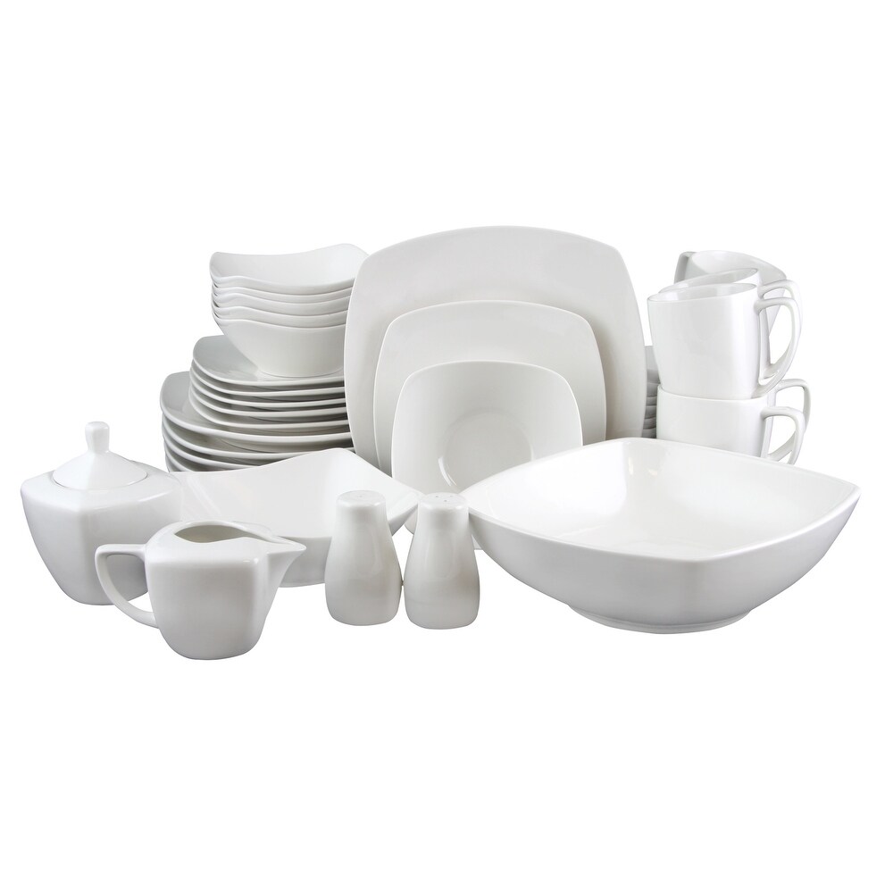 Sleek and Modern White Buffetware Dinnerware Complete 39 Piece Set