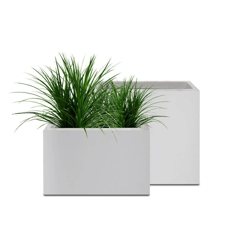 KANTE 24 in. and 20 in. L Rectangular Lightweight Pure White Concrete Metal Planters with Drainage Hole (Set of 2) RF0146SA-C80011