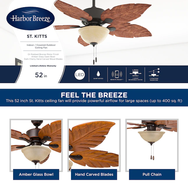 Harbor Breeze St Kitts 52-in Oil Rubbed Bronze LED Indoor/Outdoor Ceiling Fan with Light (5-Blade)