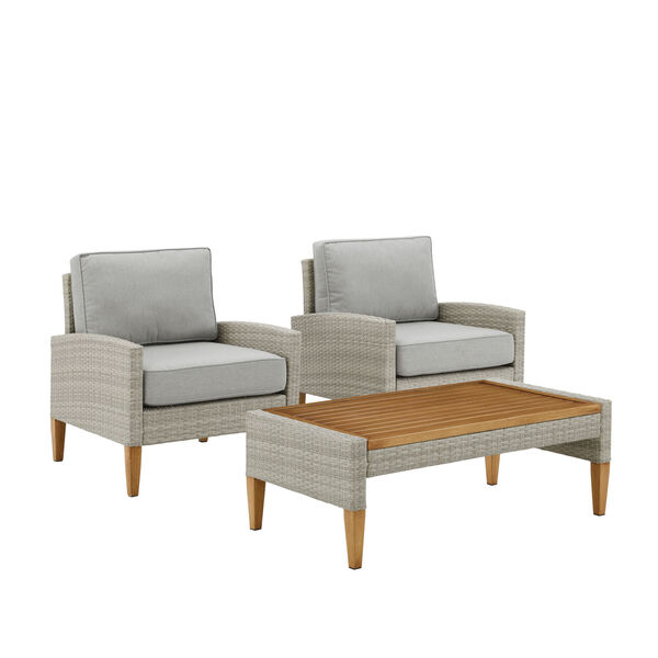 Capella Gray Outdoor Wicker Chair Set - Coffee table and Two Chair