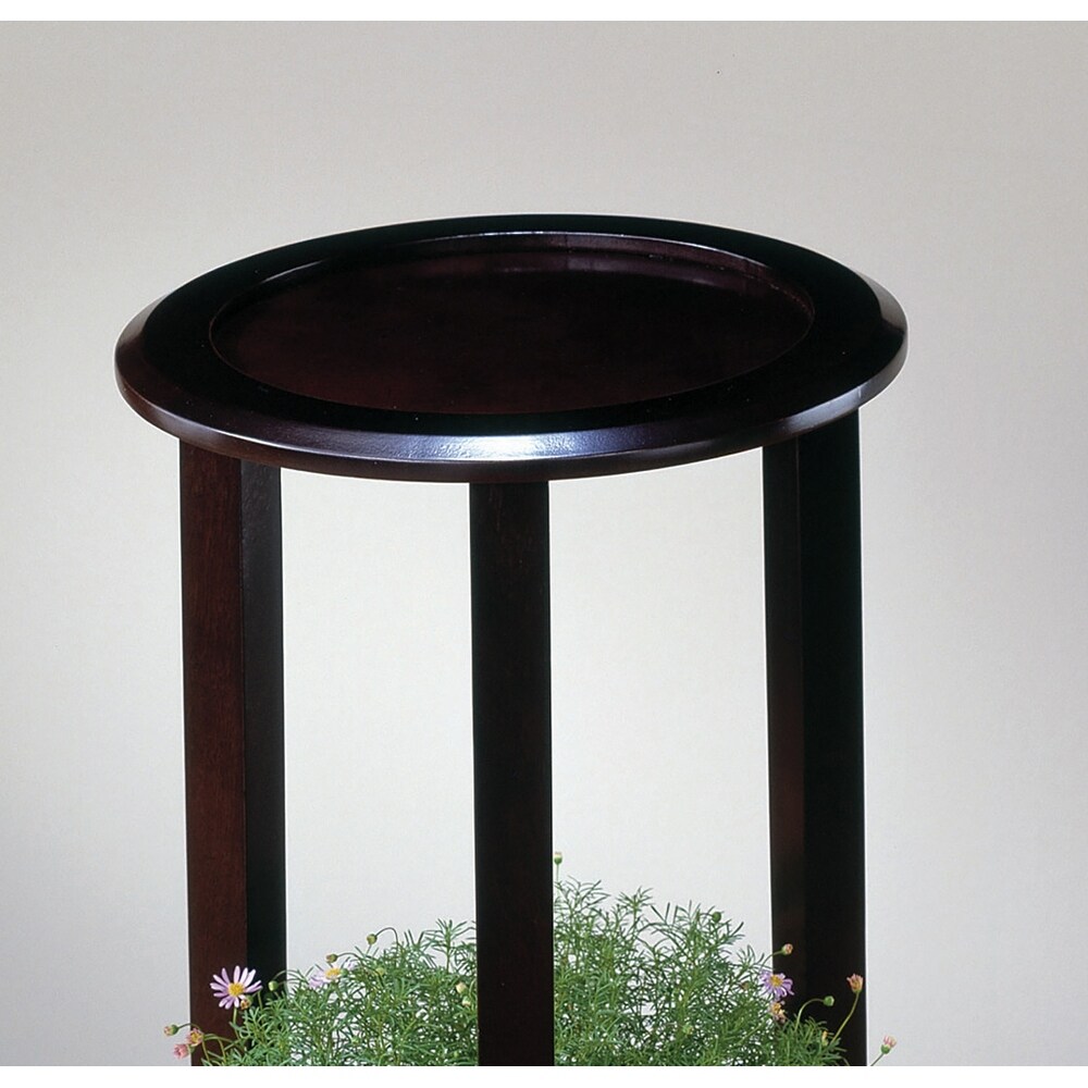 Round Accent Table with Bottom Shelf in Espresso