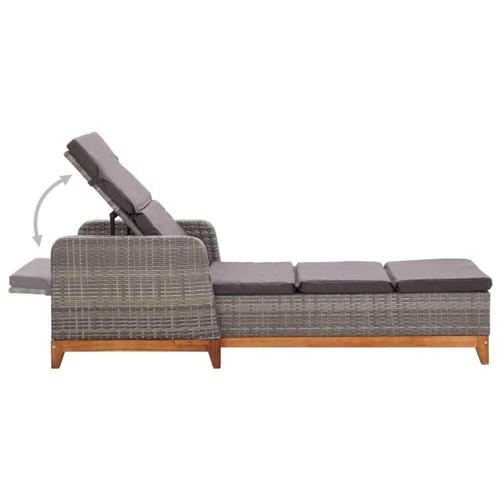 vidaXL Sun Lounger Poly Rattan and Solid Acacia Wood Gray