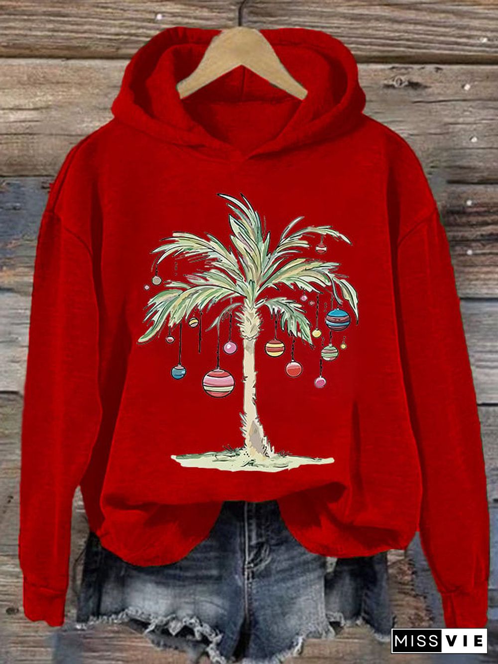 Women'S Casual Merry Christmas From Coconut Tree Printed Long Sleeve Sweatshirt