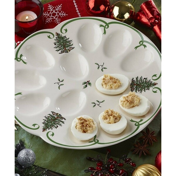 Holiday Christmas Tree Porcelain Deviled Egg Dish