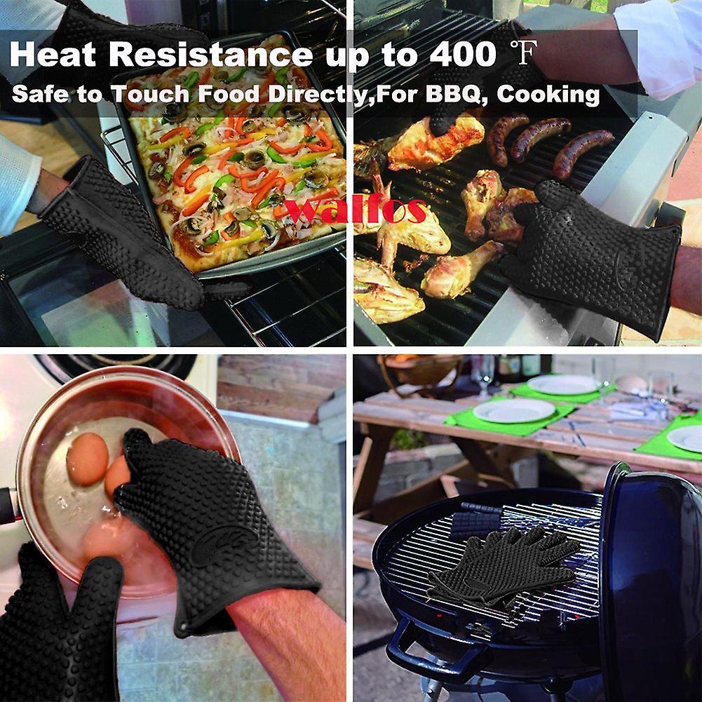 1 Pair Heat Resistant Silicone Oven Mitts For Bbq Grill And Oven