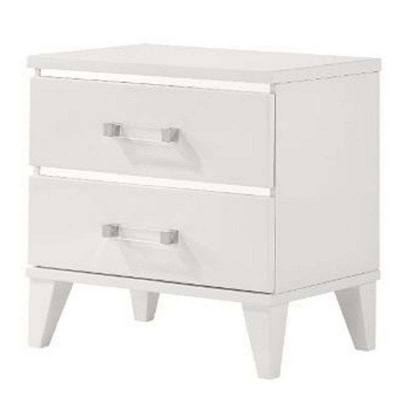 Nightstand with 2 Drawers and Metal Trim， White